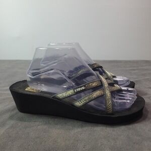 Teva Mush Mandalyn Wedge Ola 2 Sandals Womens 9 Black Gold Metallic 1000398